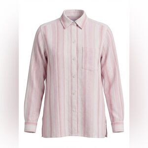 SIGRID OLSEN WOMENS LINEN BLOUSE PINK STRIPED SIZE M